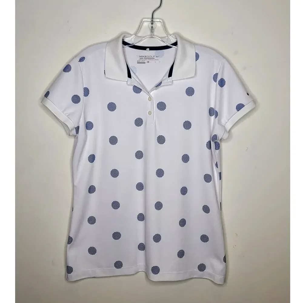 Nike Golf Tour Dri-Fit white blue polka dot short sleeve polo shirt - large